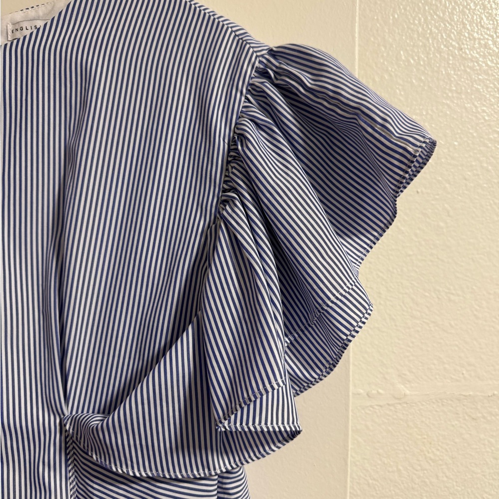 English Factory Blue Striped Ruffle Dress M - Picture 3 of 6